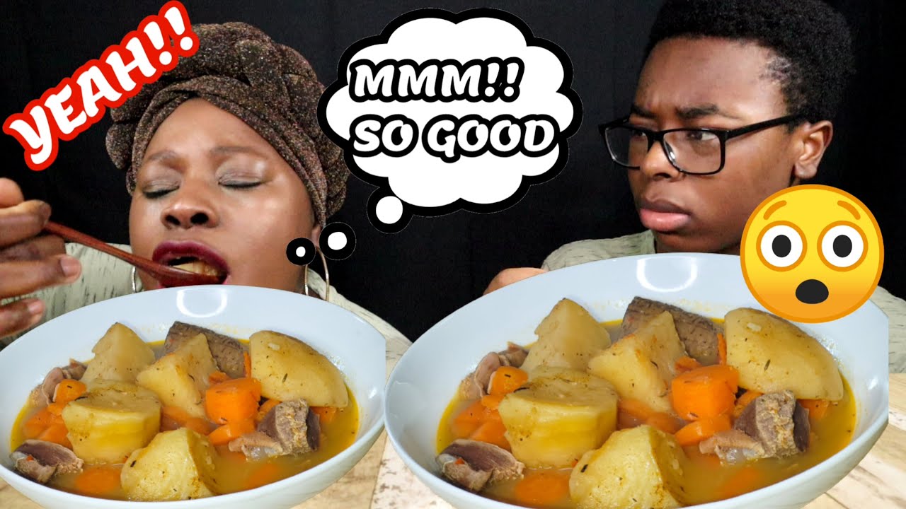 MOANING WHILE EATING PRANK ON SON|*BAD IDEA*😲 SPICY POTATO SOUP MUKBANG