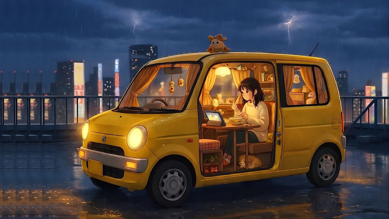A Rainy Day İn Tokyo Living in a Mobile Home | Ghibli-Style ASMR