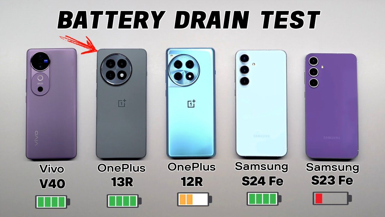 OnePlus 13R vs OnePlus 12R vs Vivo V40 vs Samsung S24 Fe vs Samsung S23 Fe Battery Drain Test!
