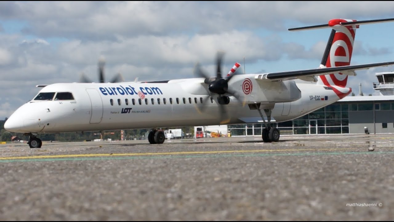 Bombardier Dash 8Q-400 Eurolot Start-Up & Take-Off at Bern Airport