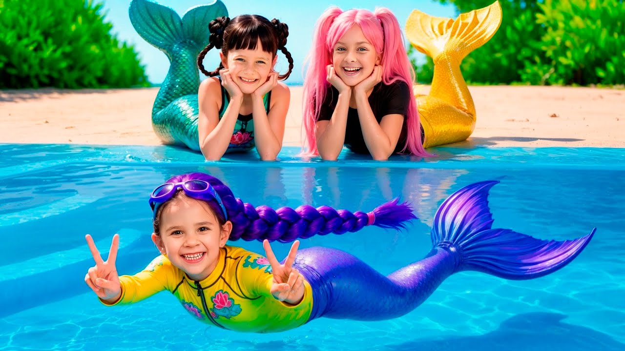 Mermaid Pool Adventure - Mystery Fin, Lost Ball & Clean Water Lesson