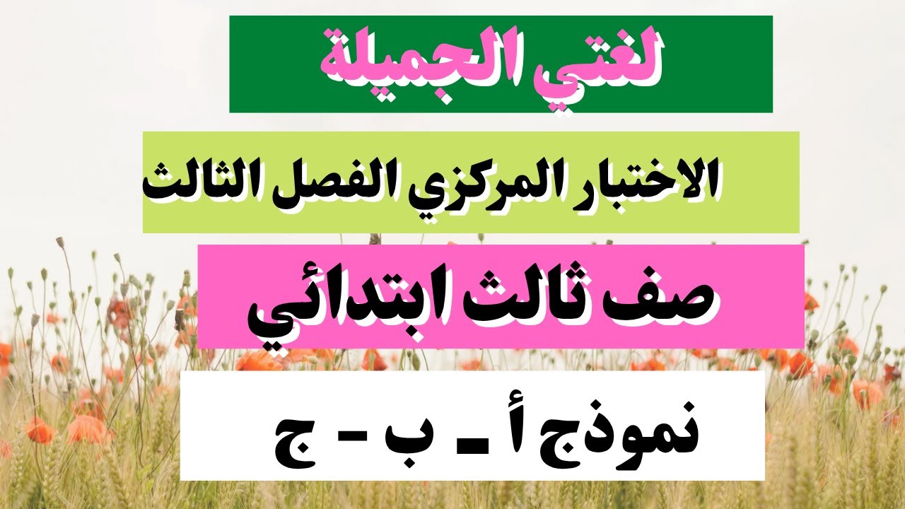 اختبار مركزي  لغتي ثالث ابتدائي الفصل الثالث