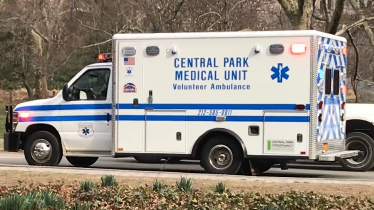 CENTRAL PARK MEDICAL UNIT VOLUNTEER AMBULANCE USES PA SYSTEM WHILE RESPONDING IN CENTRAL PARK.