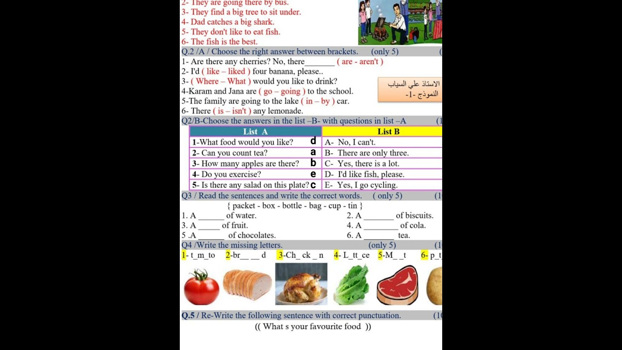 اسئلة اليونت الخامس للصف الخامس الابتدائي