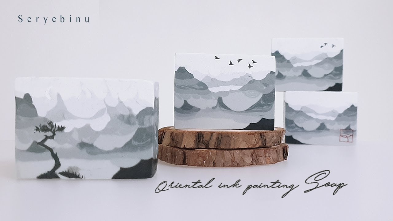 ENG) Oriental ink painting Landscape Soap 🗻 수묵화 산수화 비누 만들기 🔥 난로에 불 피우기 Design Soap Making ASMR #34