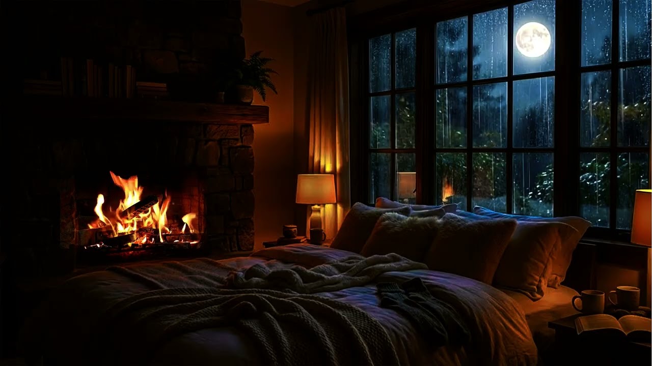 Fireplace & Soft Piano for Deep Sleep | Relaxing Night Sounds