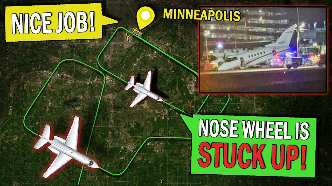 Hawker Jet LANDS WITHOUT NOSE GEAR | Emergency at Minneapolis!