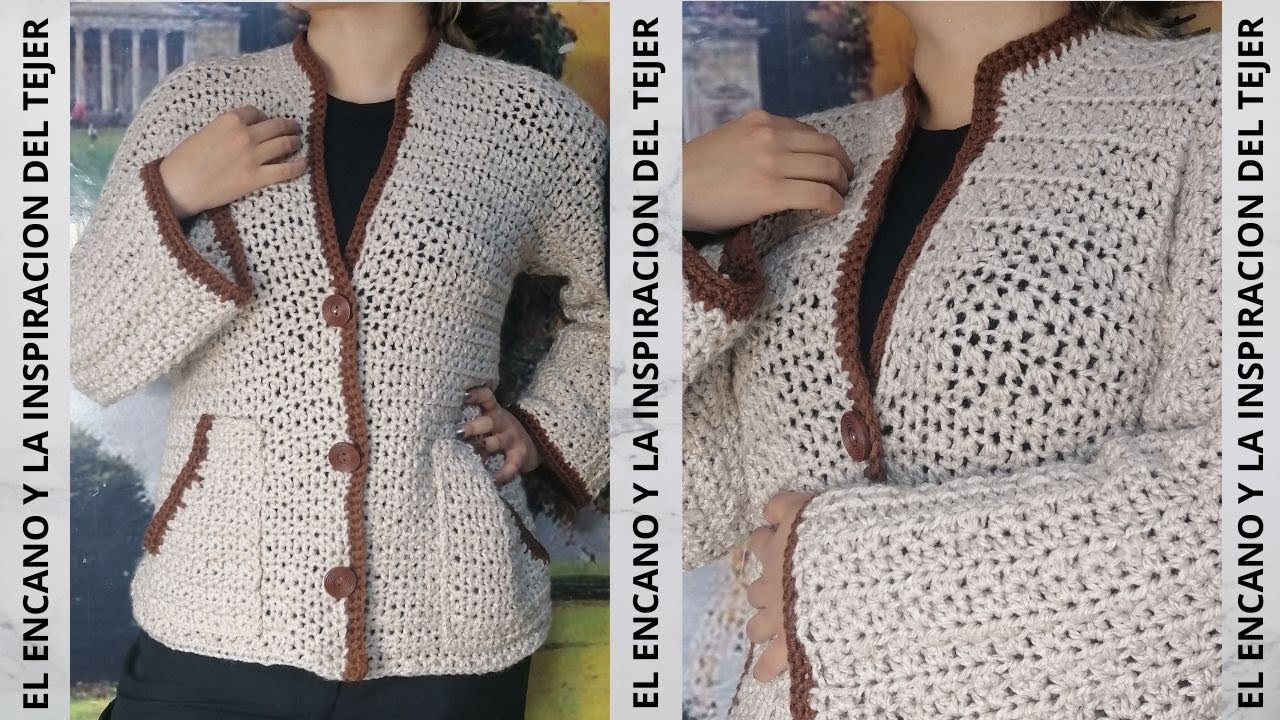 BONITO Y ELEGANTE SUETER, CARDIGAN TEJIDO A CROCHET