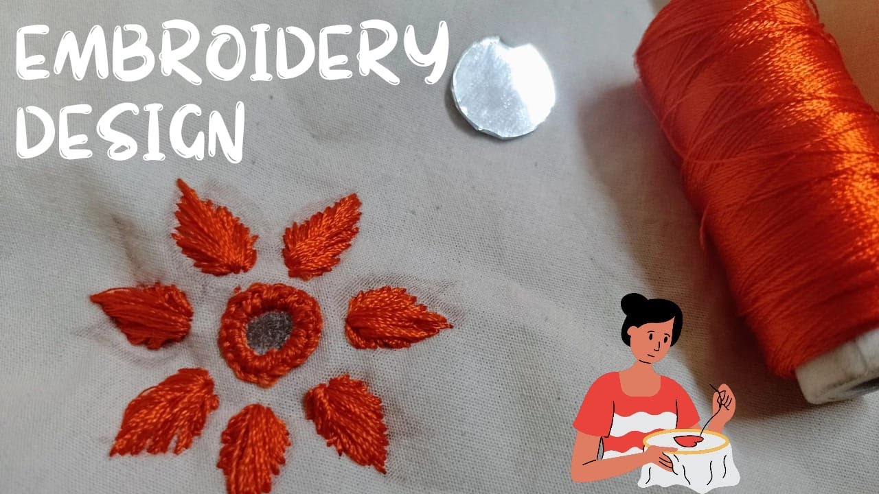 |Beautiful Flower Hand Embroidery Design| Easy Mirror Work Embroidery -  Flower Mirror Work Stitch-2