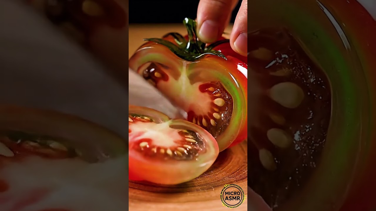 Crystal-Glass Heirloom Tomato ASMR | Ultra-Realistic 8K Satisfying Cuts