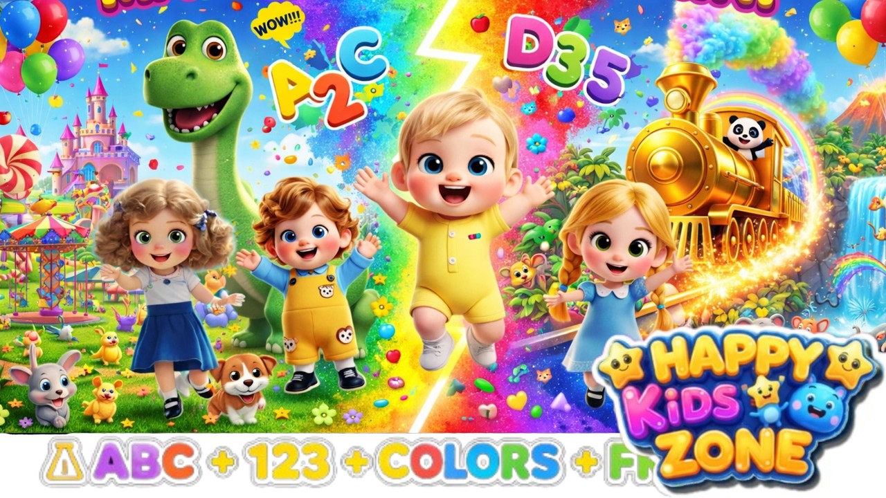 Magic Choo-Choo Train to Dino World! 🚂✨Fun & Learn ABC, 123 & Colors | Many More | Happy Kids Zone