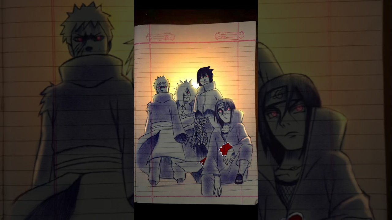itachi  sasuke obito and madara pen sketch #shorts #animedrawing