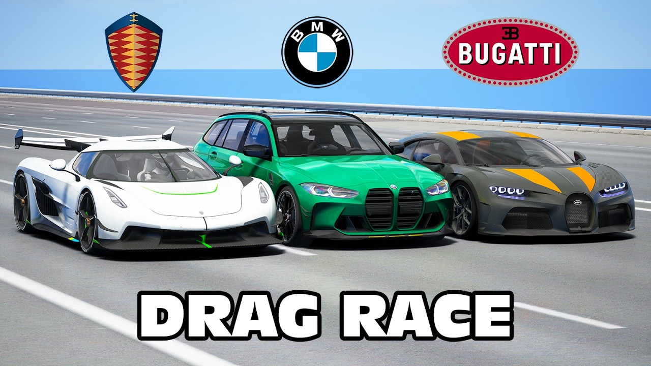 1400HP BMW M3 Touring vs Koenigsegg Jesko vs Bugatti Chiron DRAG RACE