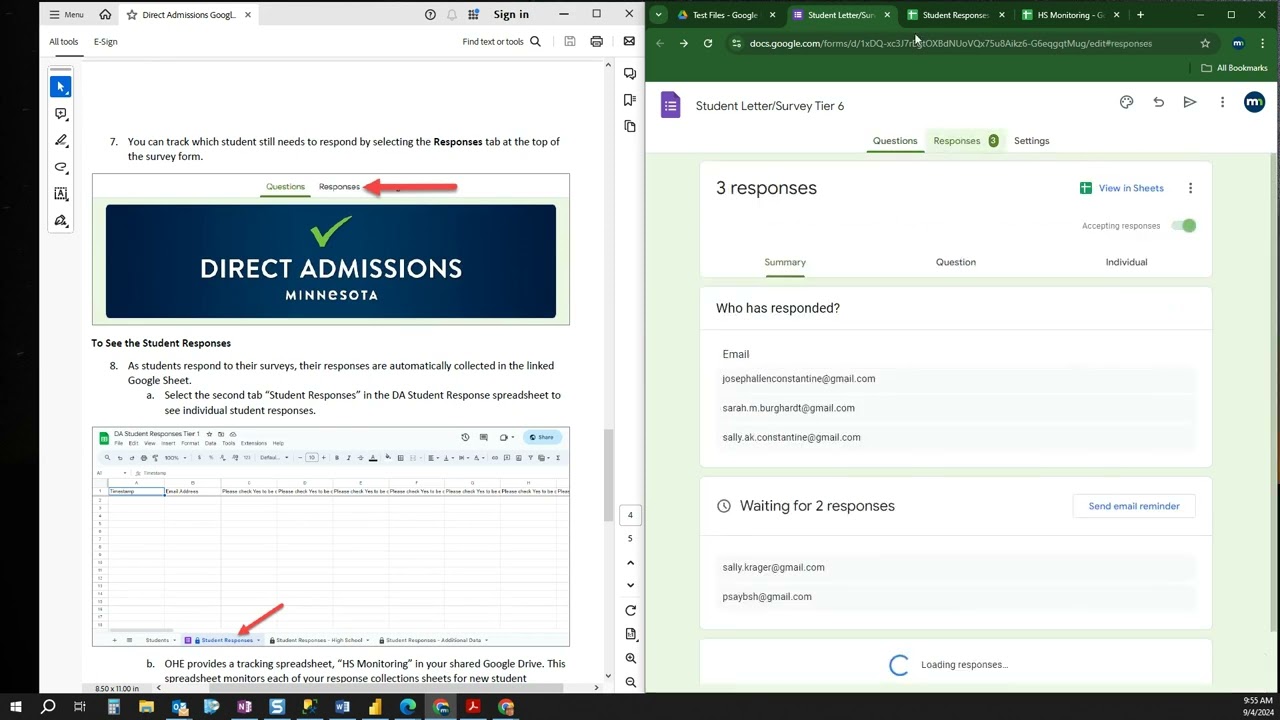 Direct Admission Google Sheets Training