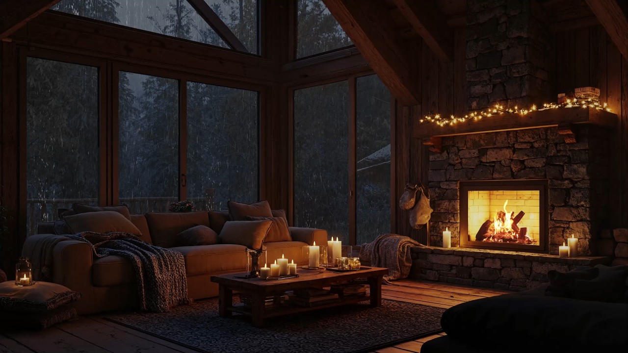 Rain Sounds in a Cozy Forest Cabin 🌧️ Fireplace Ambience for Deep Sleep & Relaxation