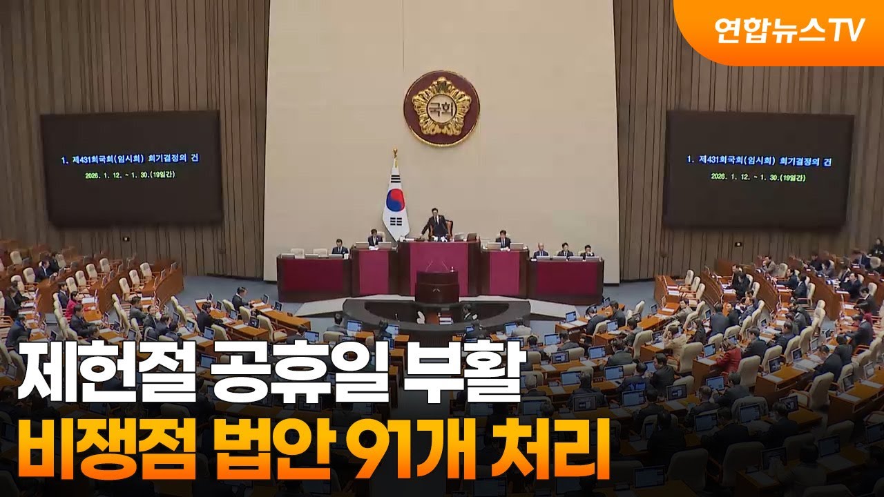 제헌절 공휴일 부활…비쟁점 법안 91개 처리 / 연합뉴스TV (YonhapnewsTV)