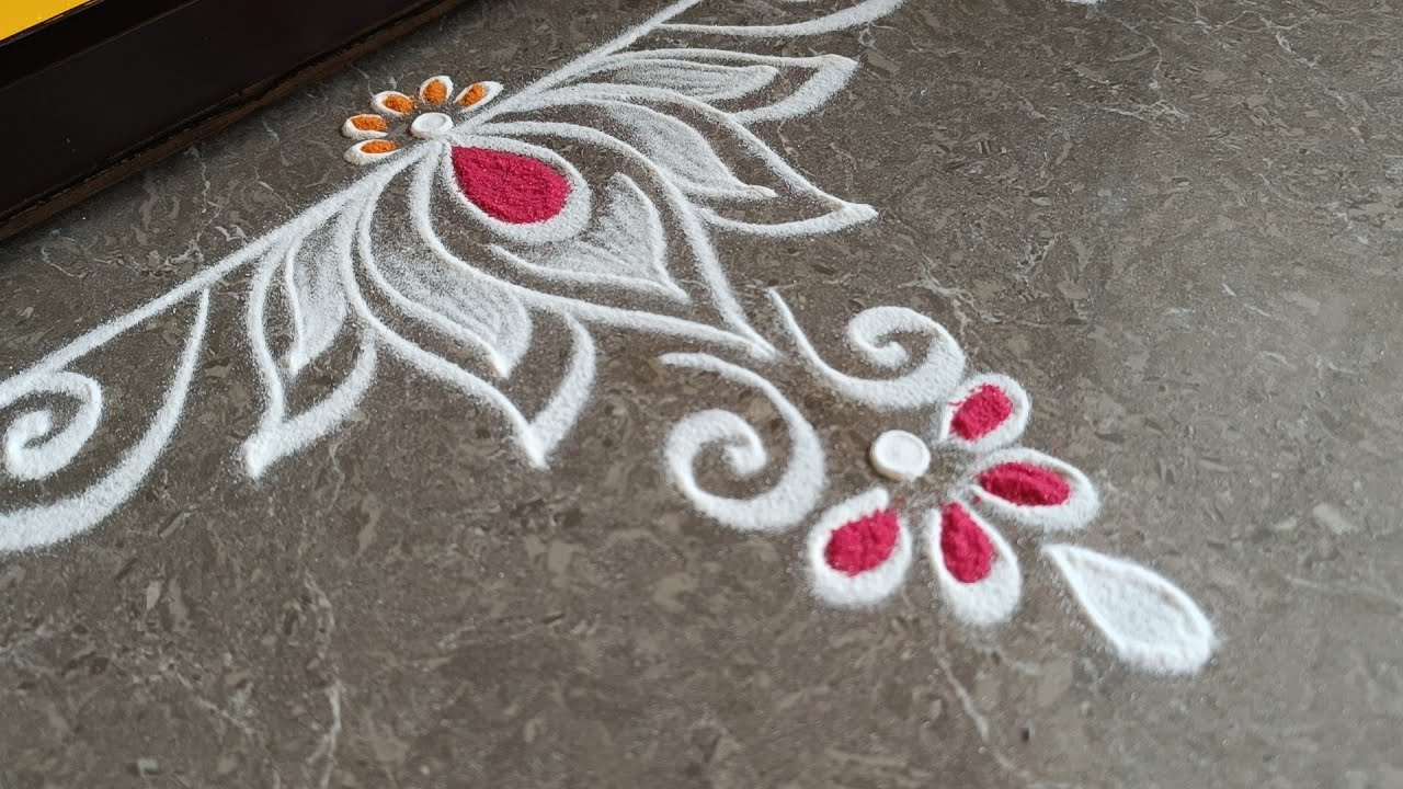 Easy border rangoli designs for festivals | Friday kolam | Lotus rangoli | Tulasi kota muggulu