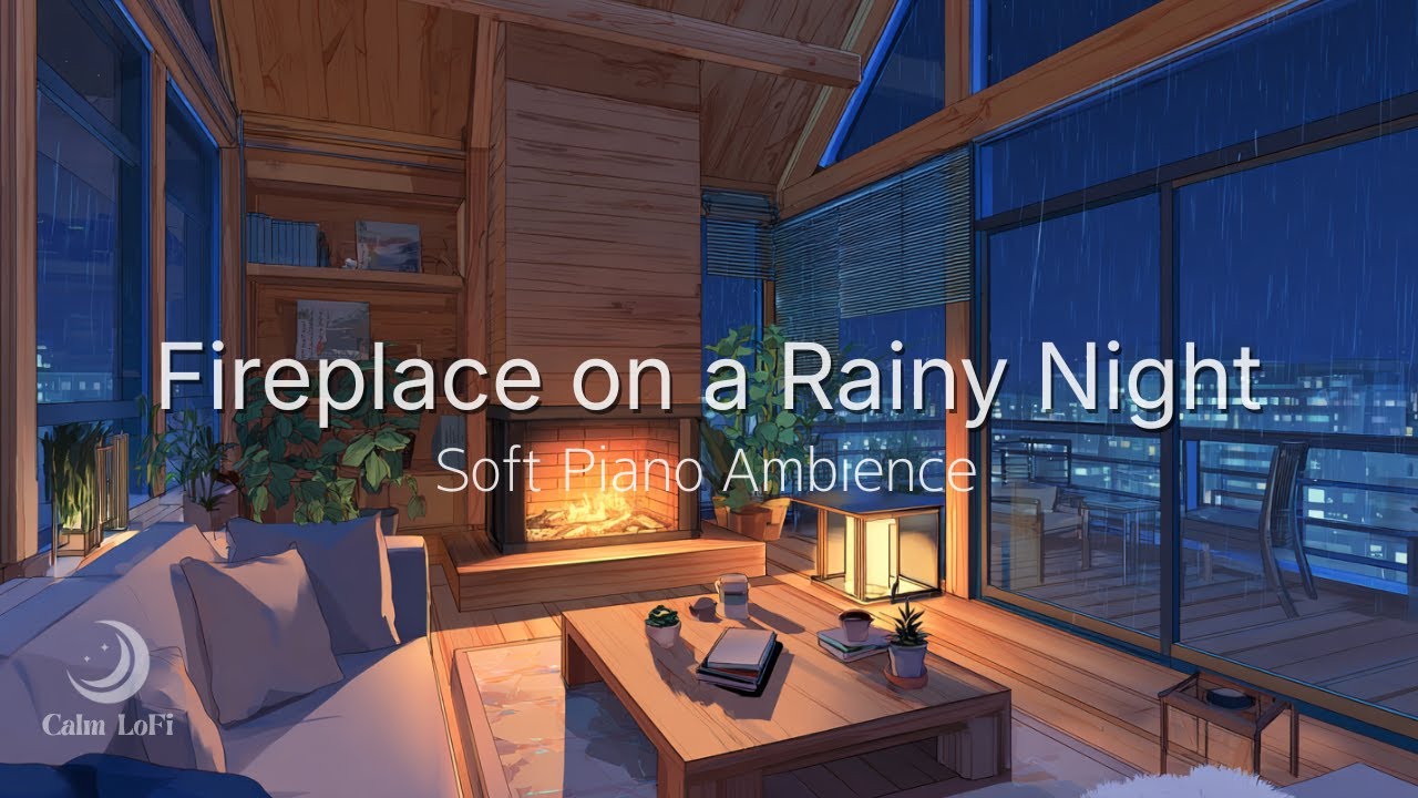 Fireplace on a Rainy Night 🌧️ – Soft Piano Ambience for Relax & Sleep雨の夜の暖炉とピアノ 🌙 リラックスできるアンビエンスBGM
