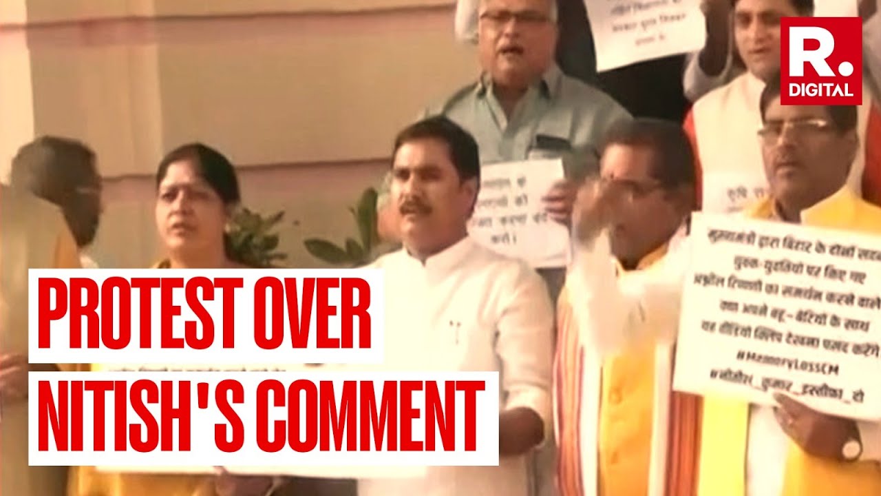 BJP Stages Protest Outside Bihar Vidhan Sabha, Nitish Kumar's 'Vulgar' Comments Sparks Controversy