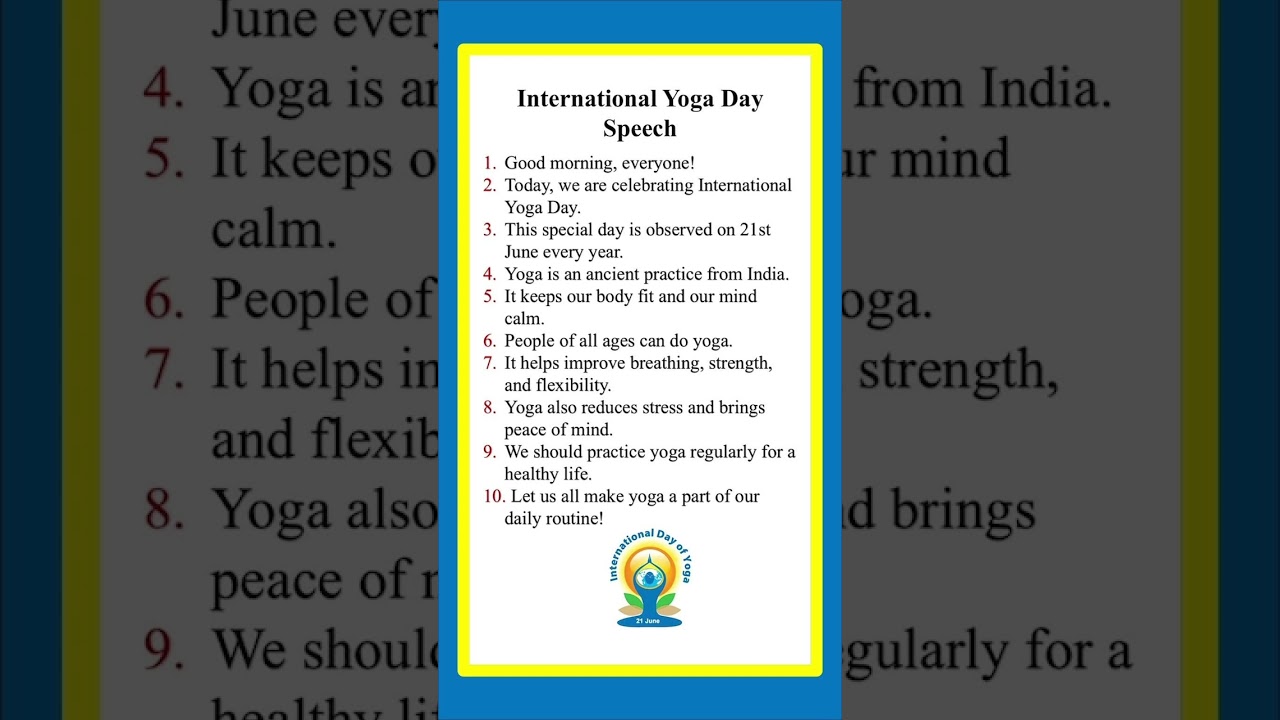 10 lines speech on International Yoga Day 2025/ Yoga Day 2025 #internationalyogaday #yogadiwas