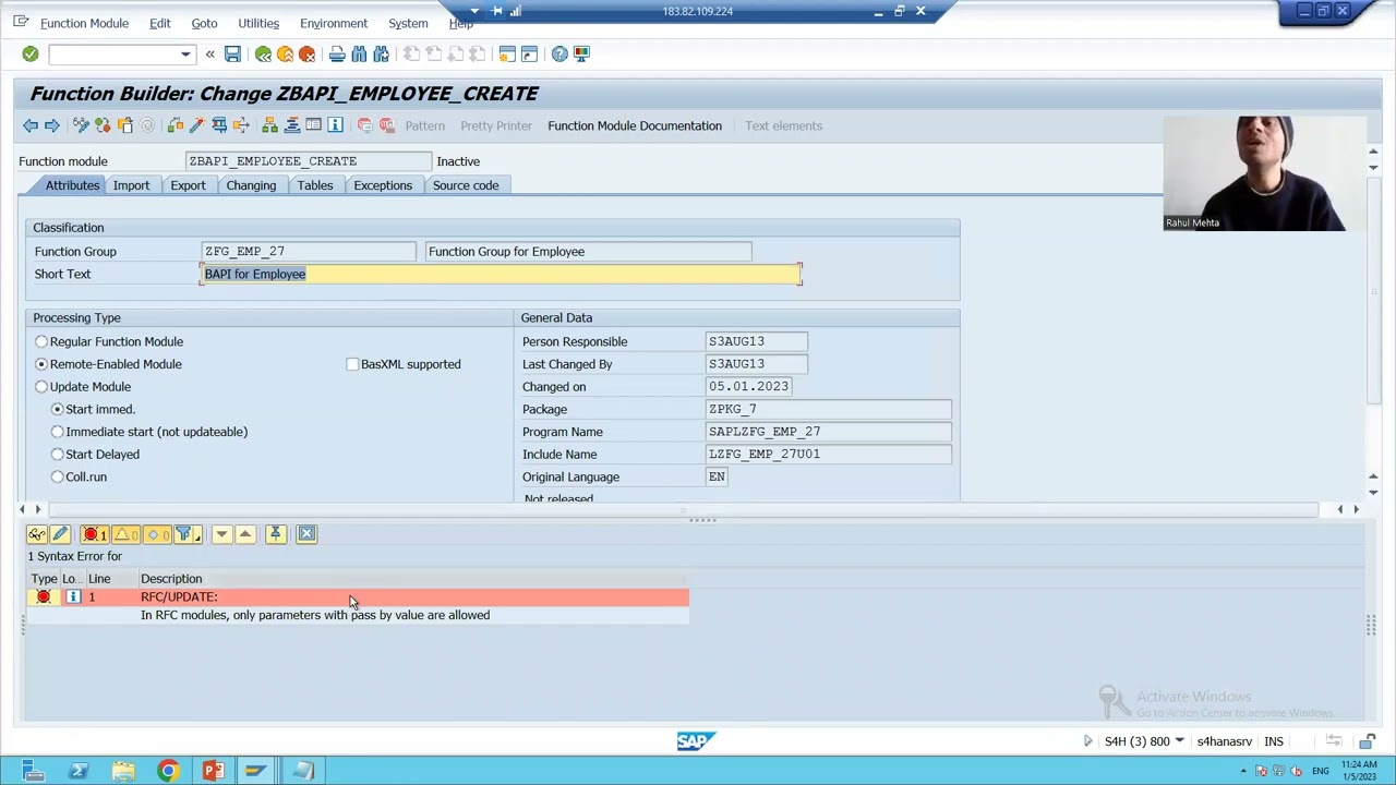 6 - Cross Applications - BAPI - Creation of Function Module Part3