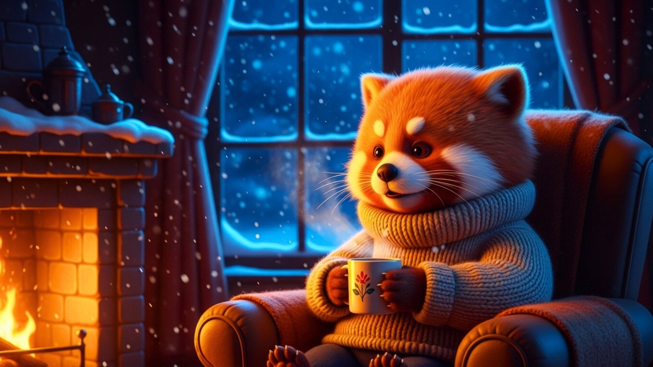 [Celtic Music] Cozy Winter Cottage & Red Panda 🐾 Fireplace & Blizzard Sounds for Sleep