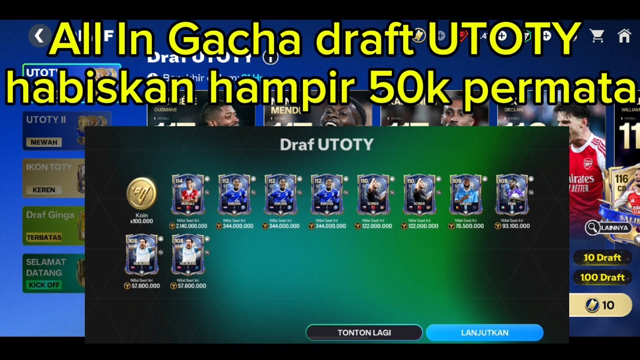 Gacha habiskan hampir 50.000 permata untuk Gacha draft  UTOTY, dan icon TOTY