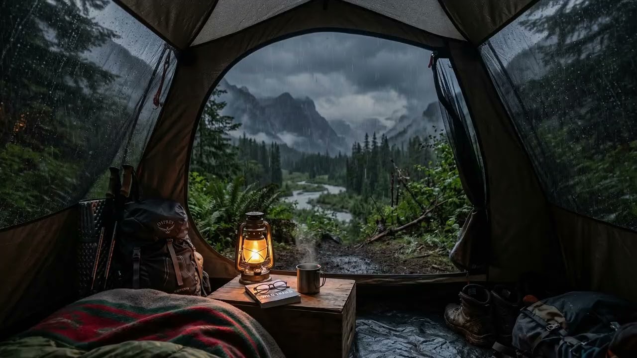 Steady Forest Rain 🌧️ Tapping On A Canvas Tent Deep Among Tall Whispering Pines ⛺🌲