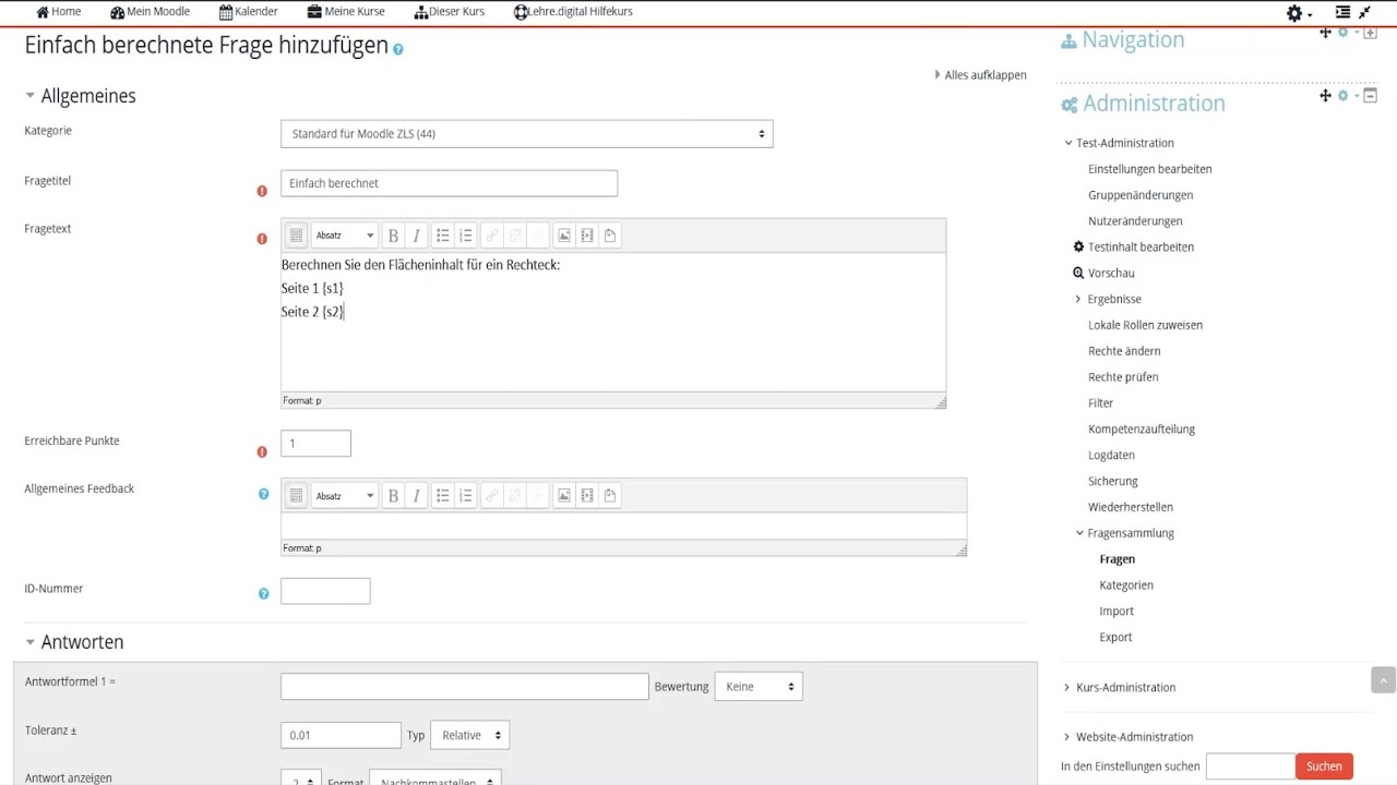 Prüfen mit Moodle: Einfach berechnet