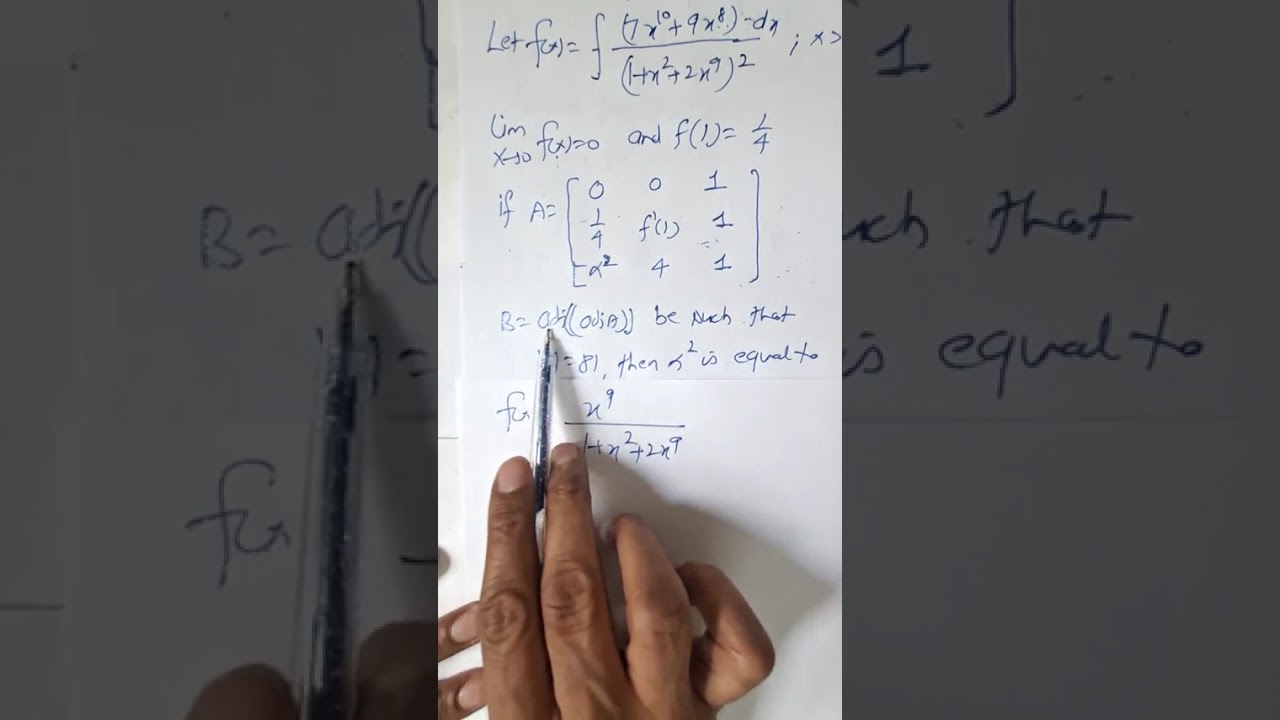 JAN 24 2026 E Let f(X)= Integral ((7X¹⁰+9X⁸)/(1+X²+2X⁹)²)dx, f(1)=¼... Then (alpha)² is ..