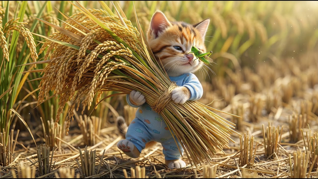 Kittens Help Grandma Harvest Rice! 🌾🐱 A Day in the Countryside 