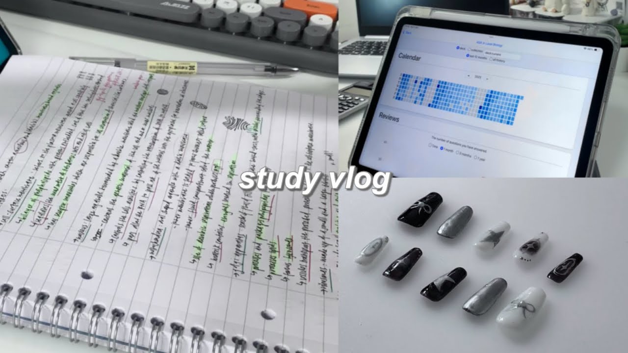 study vlog 🎧 biology note-taking, struggling with maths, being productive, douyin nails