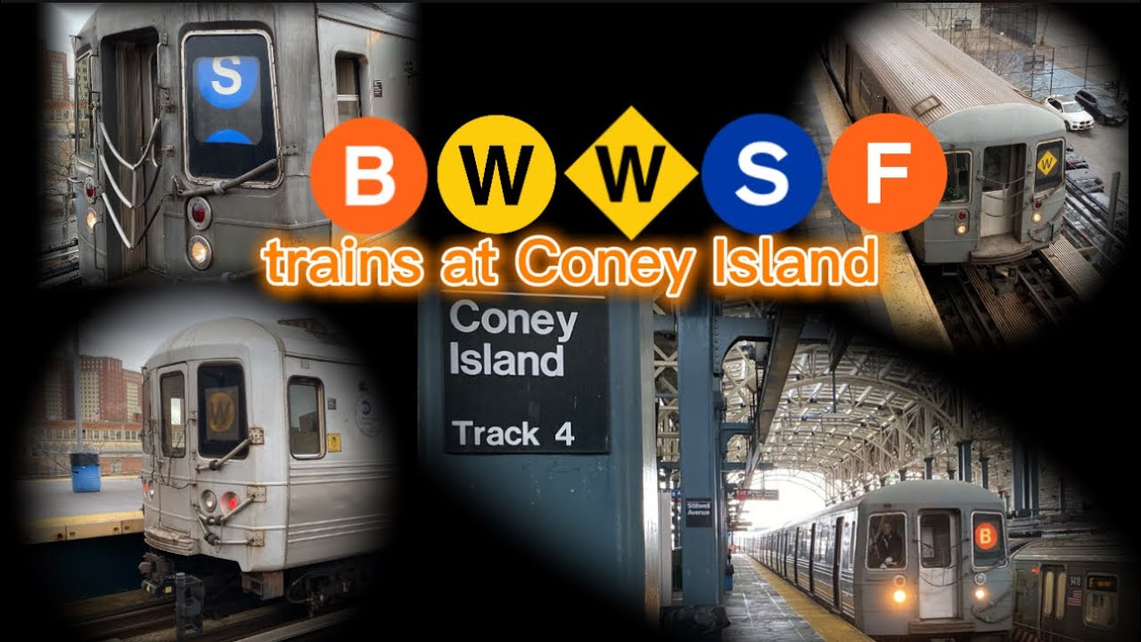 R68 B, R46 W, School car & F trains at Coney Island