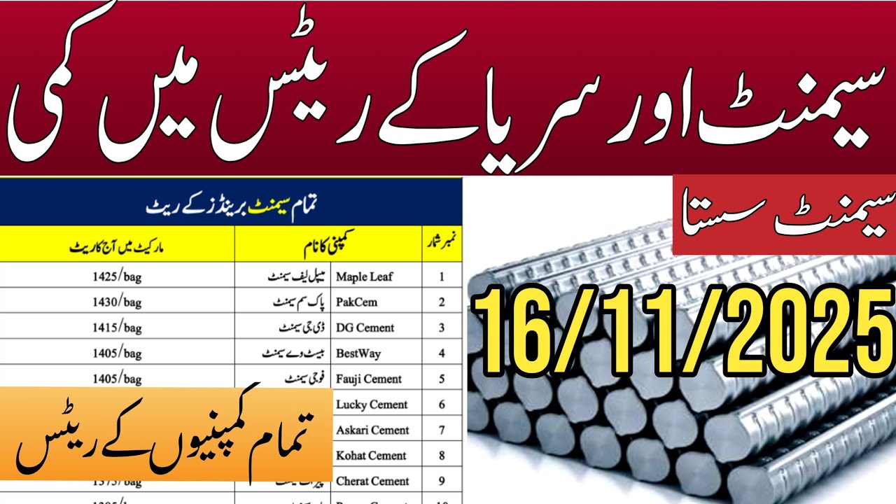 Today Cement Price in Pakistan  | Today Steel Rates in Pakistan | Building Materials Rates