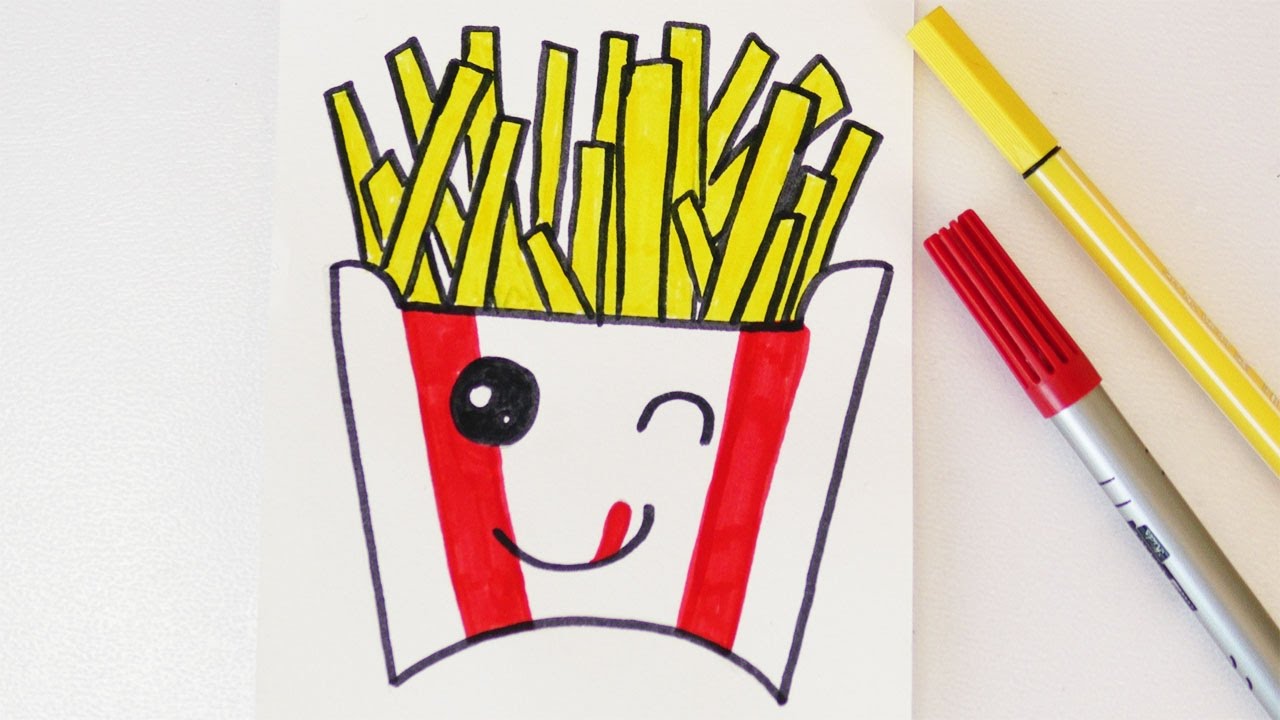 KAWAII POMMES DIY malen | niedliche FRITTEN für Einladungen und Geburtstagskarten selber machen