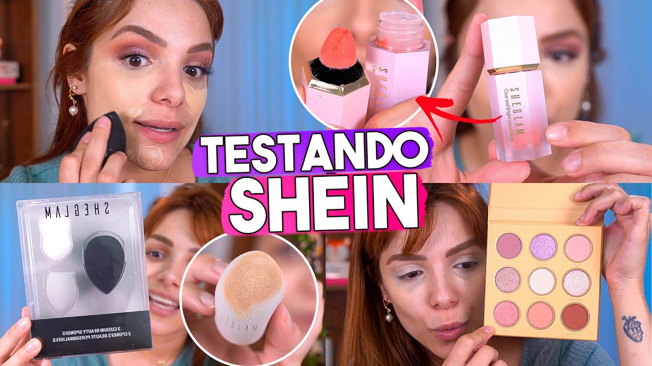 TESTEI as MAKES MAIS FAMOSAS da SHEIN! Blush Liquido (tipo RARE BEAUTY), Sombra, Esponjinha KIT