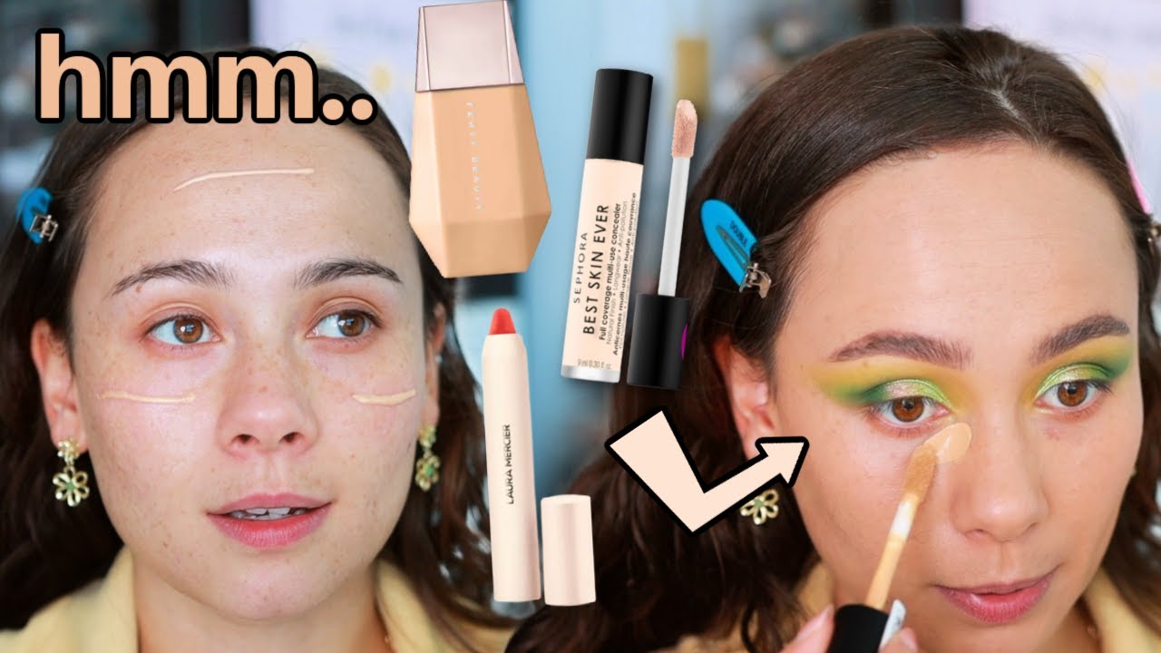 FENTY GLOW ENHANCER , SEPHORA COLLECTION BEST SKIN EVER CONCEALER, LAURA MERCIER PETAL SOFT LIPSTICK