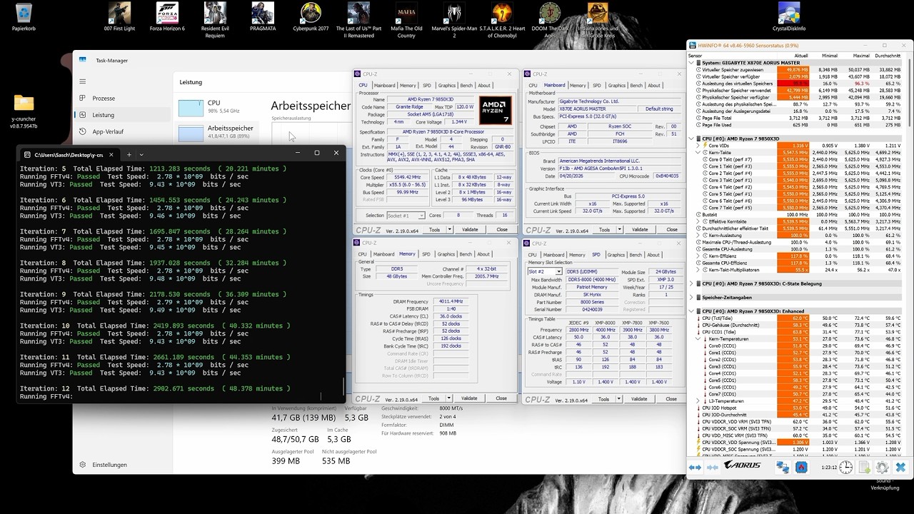 R7 9850X3D + FCLK 2000MHz + 8000MT/s CL36 2x24GB, Patriot Viper Elite 5 Ultra! Y-Cruncher 1:05:15h