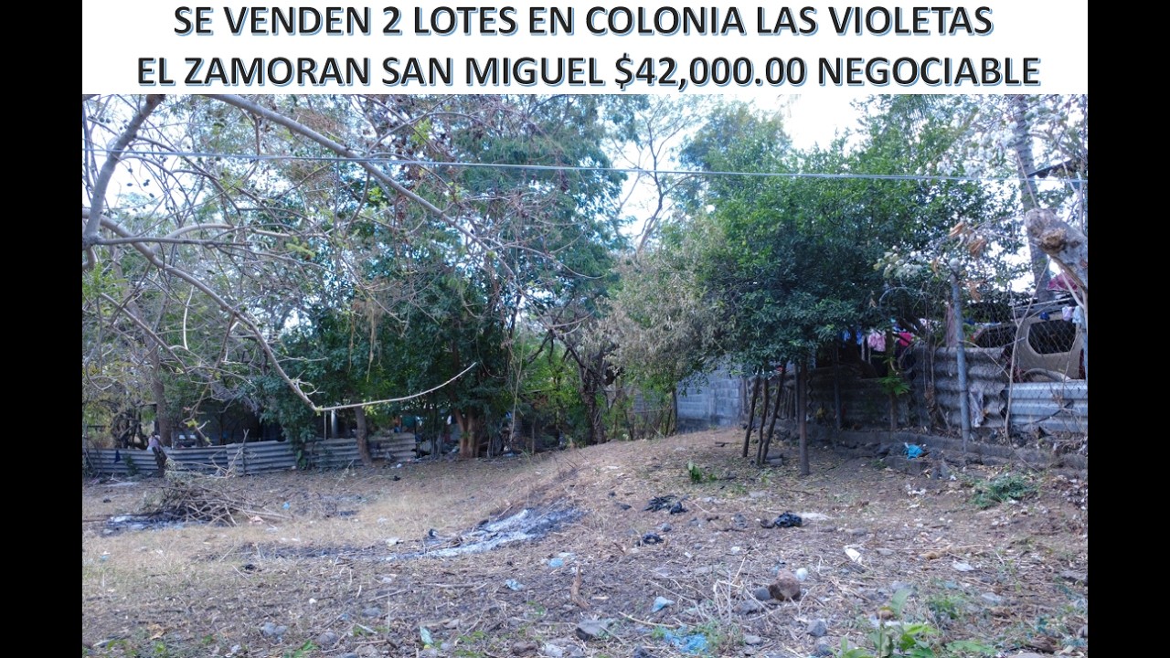 SE VENDEN 2 LOTES EN COLONIA LAS VIOLETAS EL ZAMORAN EN SAN MIGUEL/$42,000.00NEG