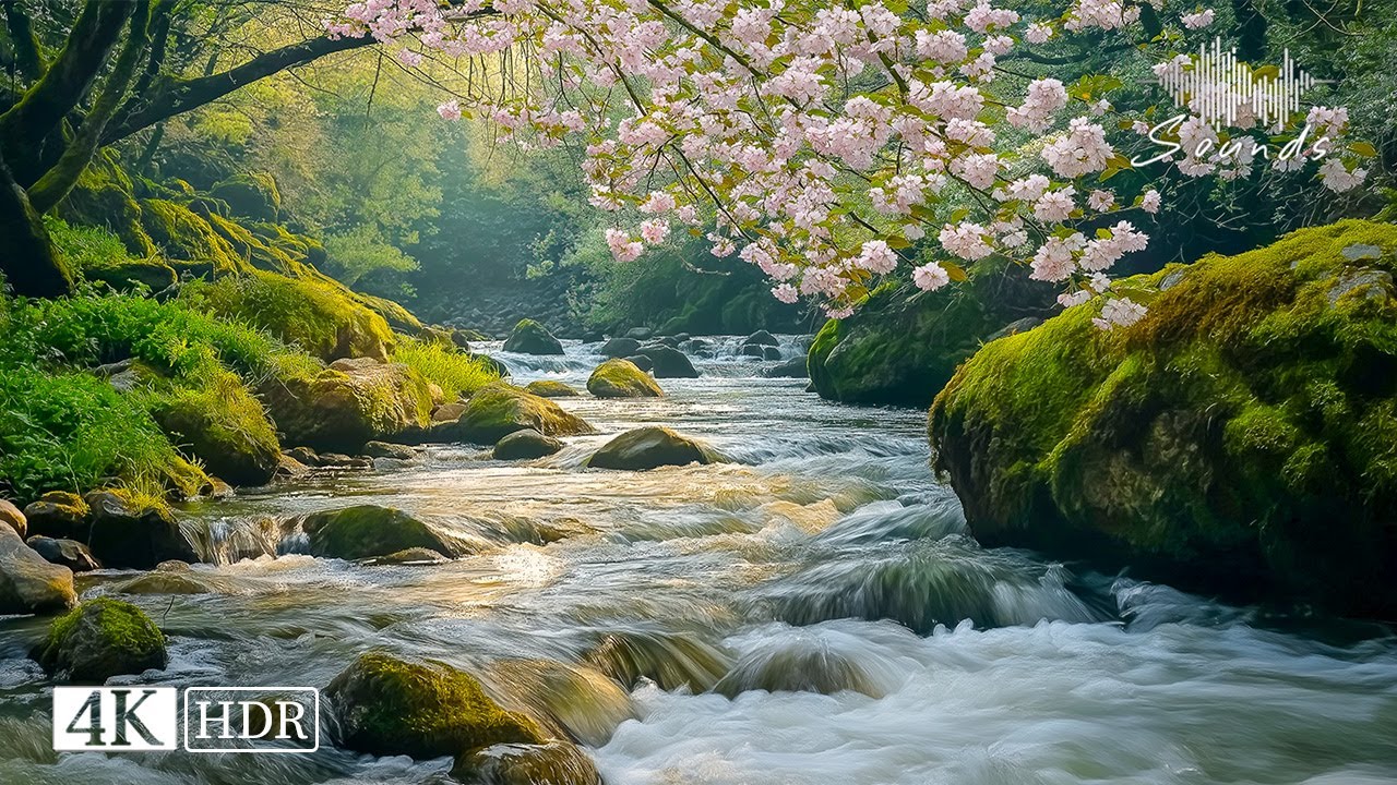 Cherry Blossoms by the Stream 🌸 Peaceful Water Sounds for Relaxation, Sleep, Studying... 🌿