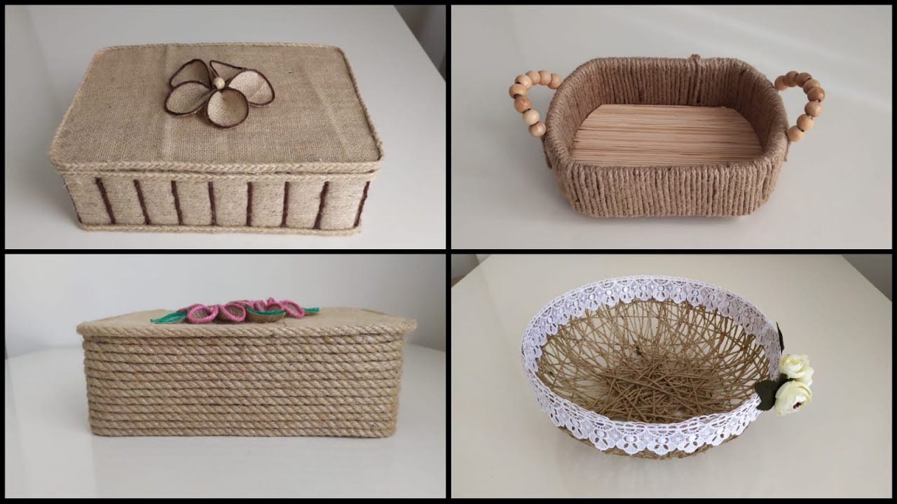 JÜT İP İLE 4 HARİKA SEPET YAPIMI / MAKING 4 WONDERFUL BASKETS WITH JUTE ROPE