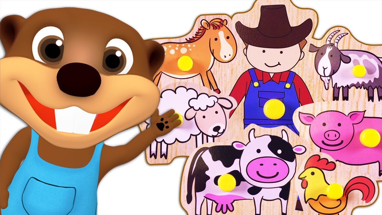 Learn Farm Animals & Animal Sounds with Wooden Puzzle Toy for Kids Children, ABC Song Nursery Rhymes