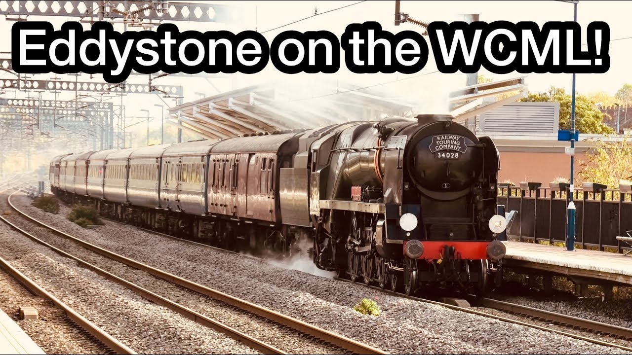 WATER Stop for 34028 'Eddystone' at Rugby - Plus PAIR of Class 60's and Loud 90's!