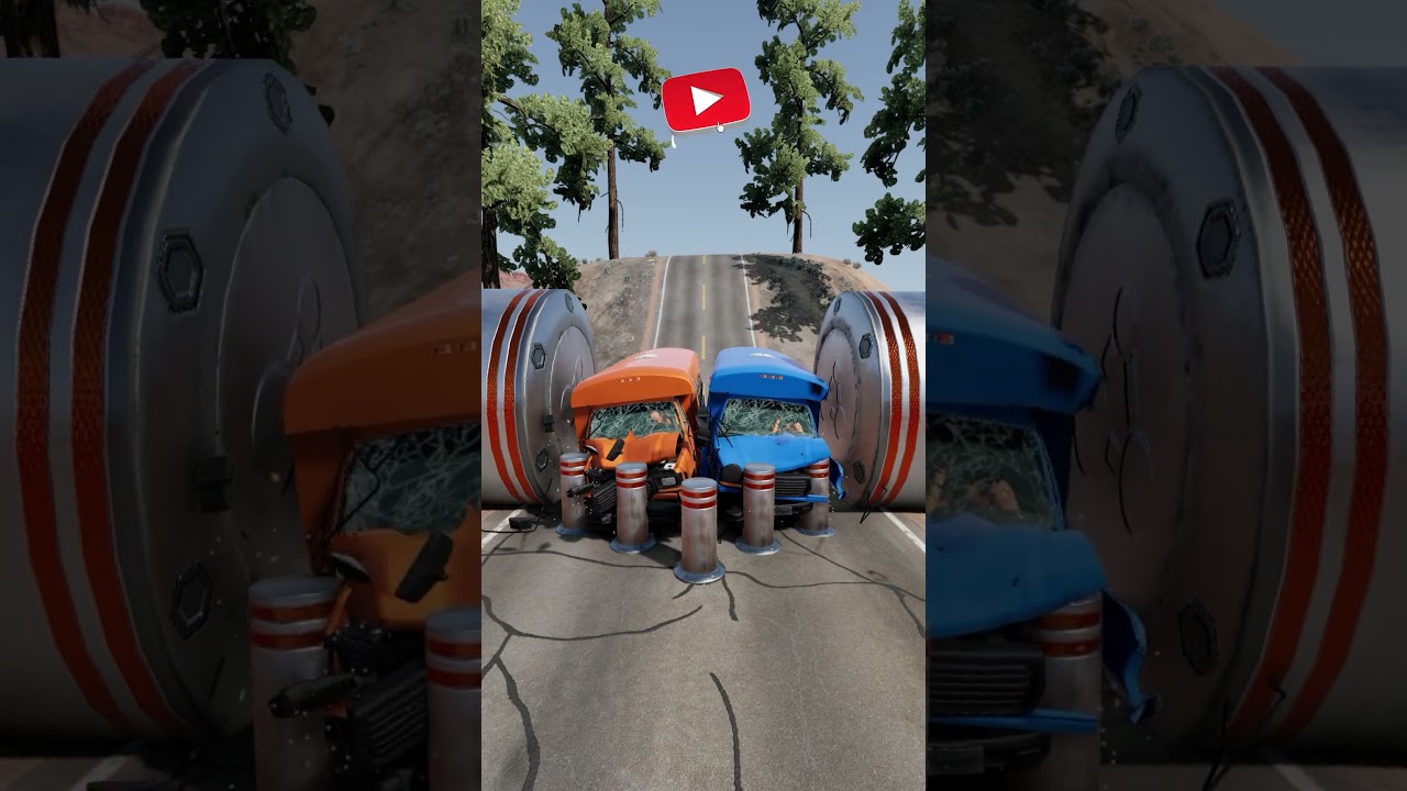 Двойной провал! Два автобуса попытались&hellip; Оба раздавлены 🚌🚧 #beamngdrive #shorts