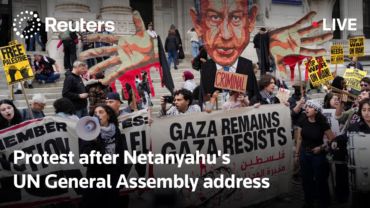 LIVE: Protest after Netanyahu's UN General Assembly address