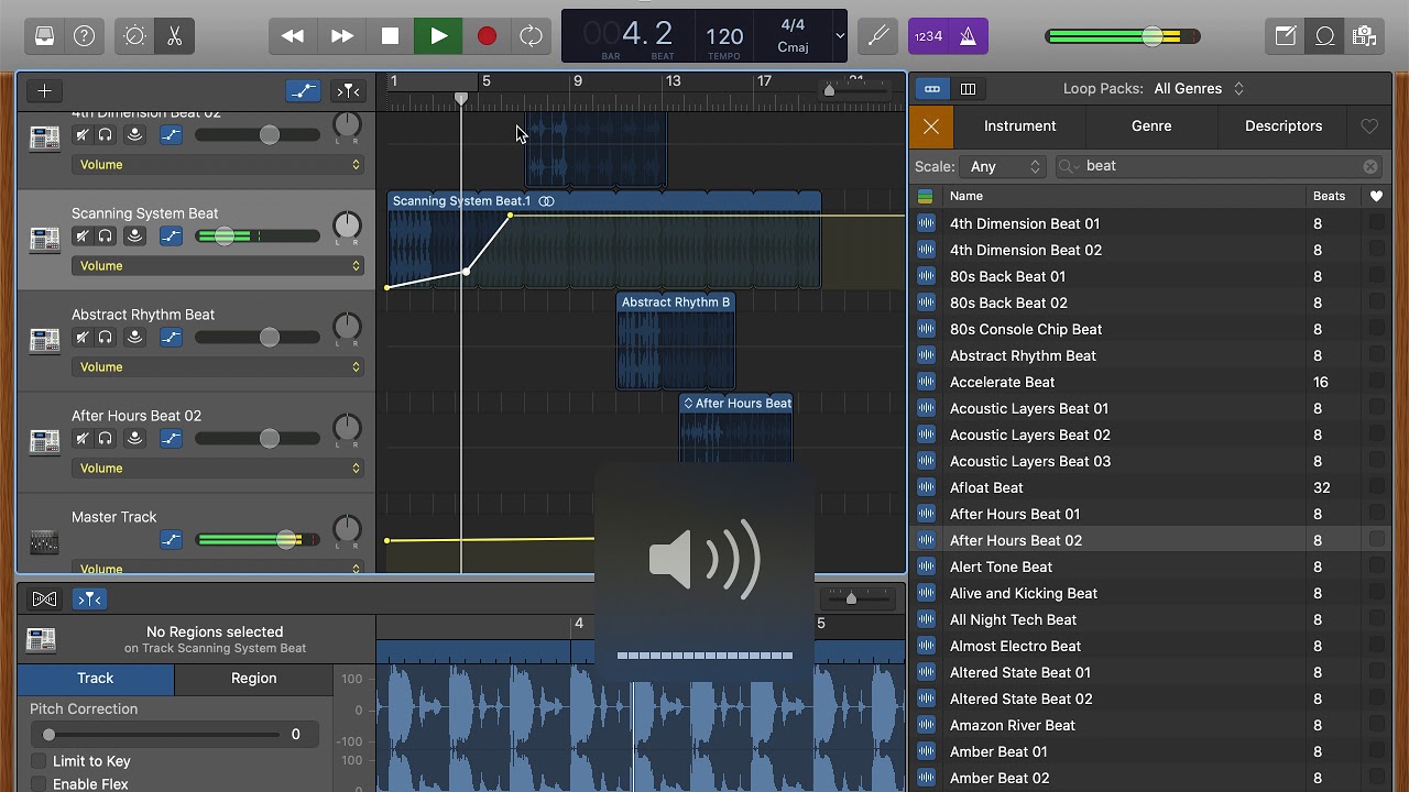 Como subir el volume de un track gradualmente en GarageBand Mac - Incrementar volume GarageBand.