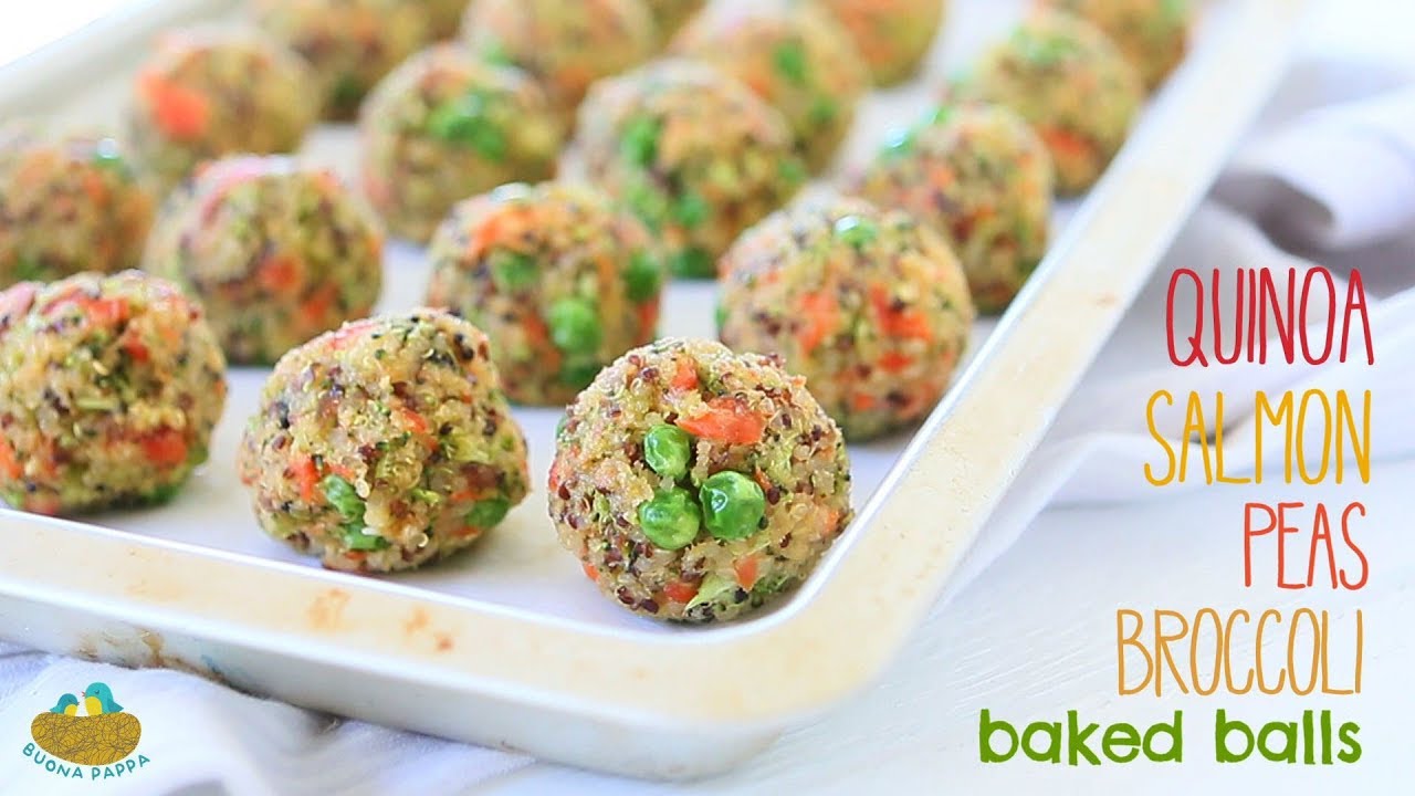 Quinoa Salmon Peas Broccoli Baked Balls +9M