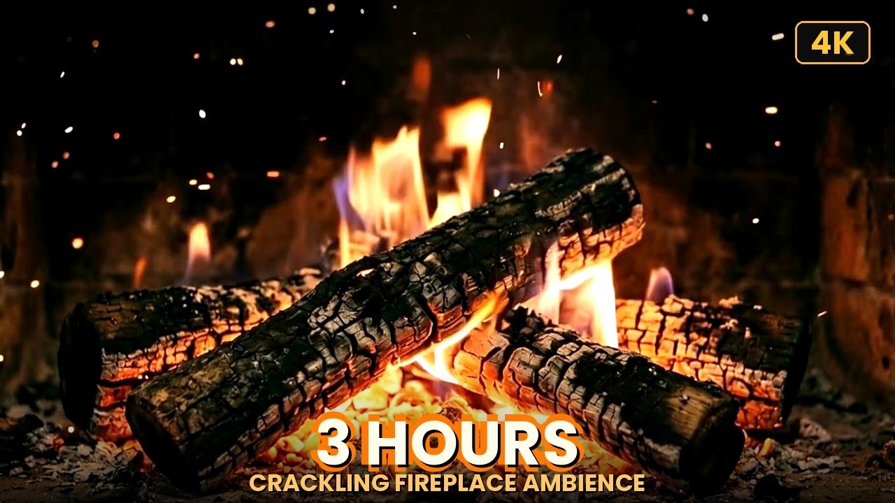 4K Crackling Fireplace 🔥 3 Hours | Relaxing Fire Sounds for Sleep, Study & Relaxation