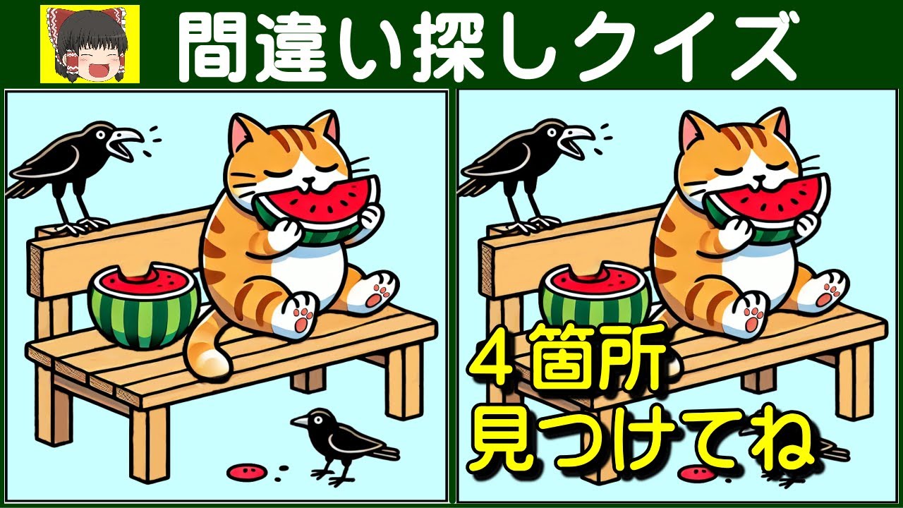 【間違い探しクイズ】注意力を高めるシニアパズル。100秒以内に４箇所見つけてね。★#086