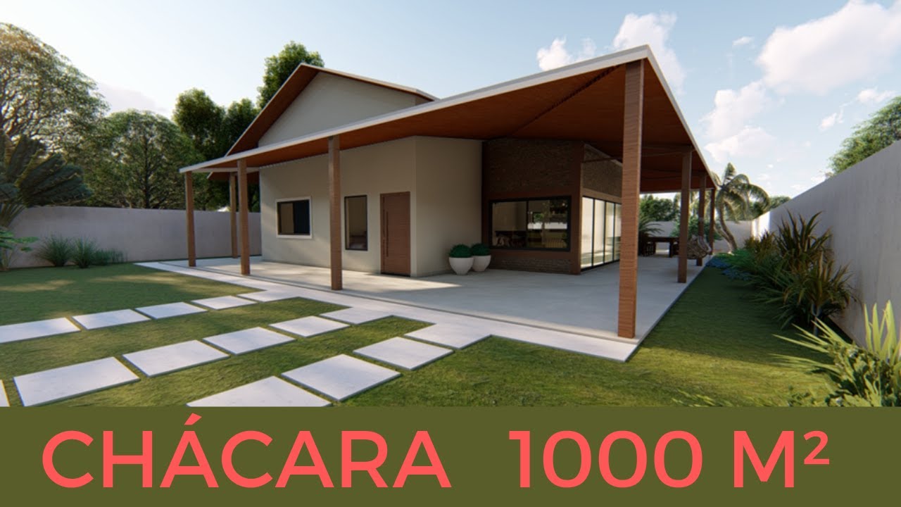Projeto de Chácara - Casa de Campo com Piscina - CHÁCARA 1000 Metros